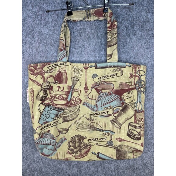 Trader Joe’s Canvas Vintage Look Tote Bag Kitchen Utensils Wine Baking Tea Cocoa - Picture 6 of 11